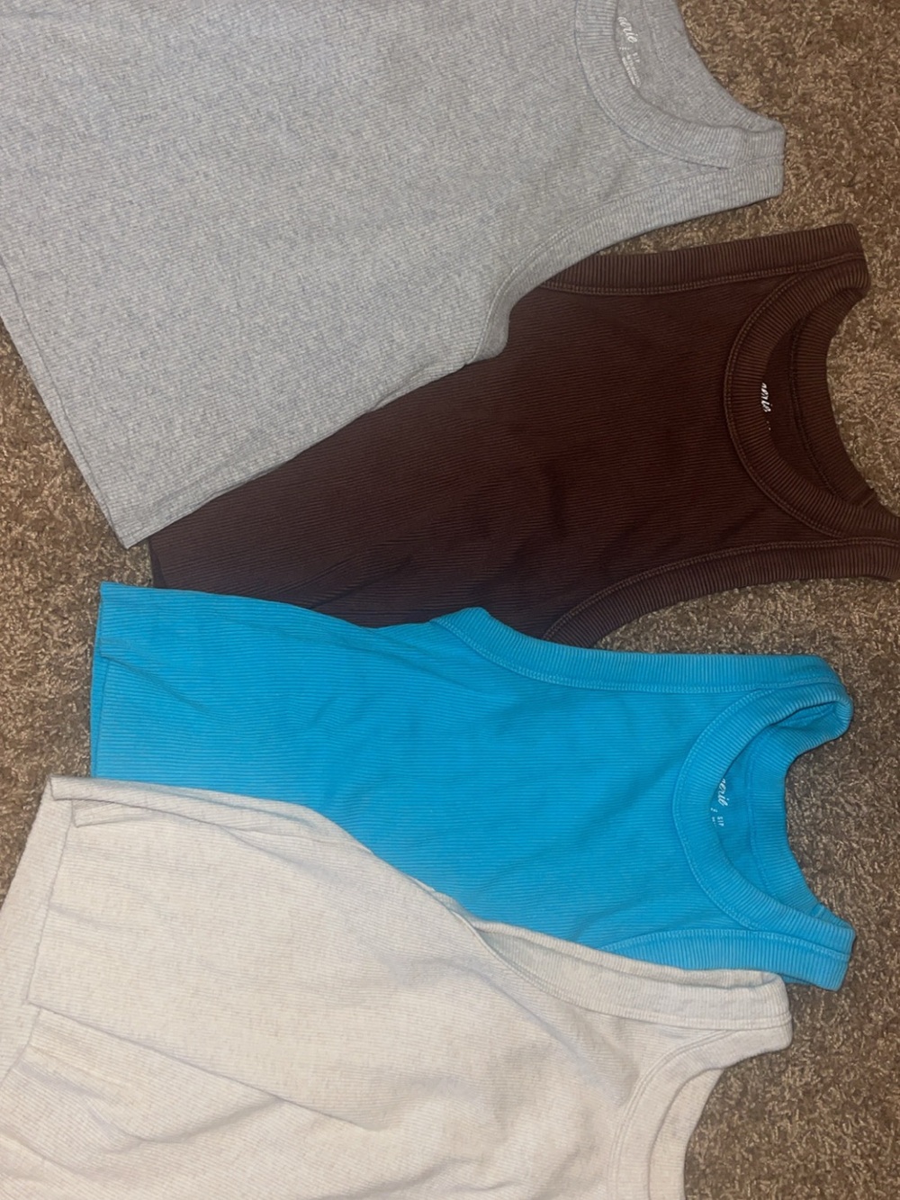 aerie Ribbed Tank Top Set - Blue, Brown, Gray, Light Gray
